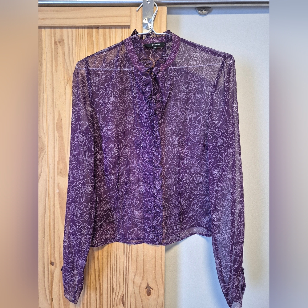 Purple Sheer Blouse with Vest Set